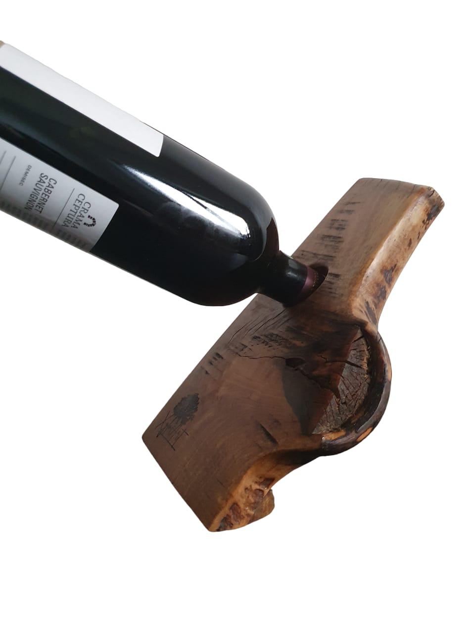 Suport rustic din lemn de nuc pentru sticla de vin