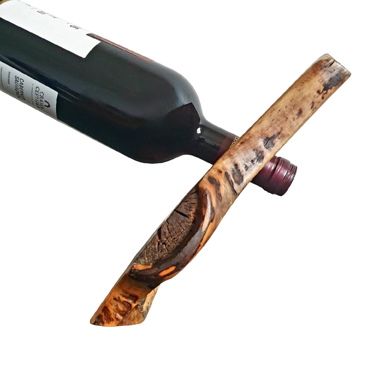 Suport rustic din lemn de nuc pentru sticla de vin