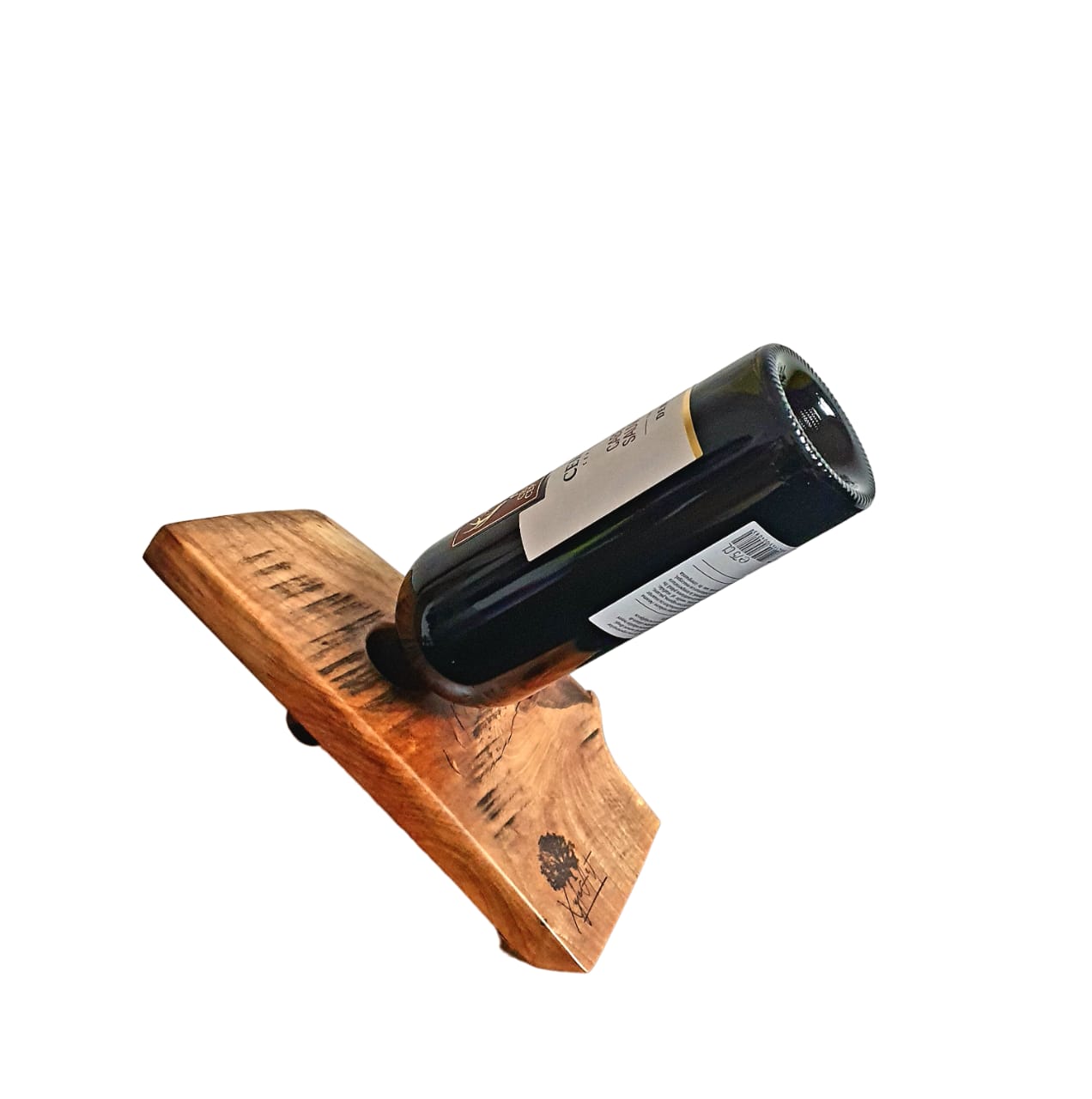 Suport rustic din lemn de nuc pentru sticla de vin